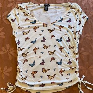 Rue21 Butterfly Print Ruched Side Top Junior Girl, Size Small/S